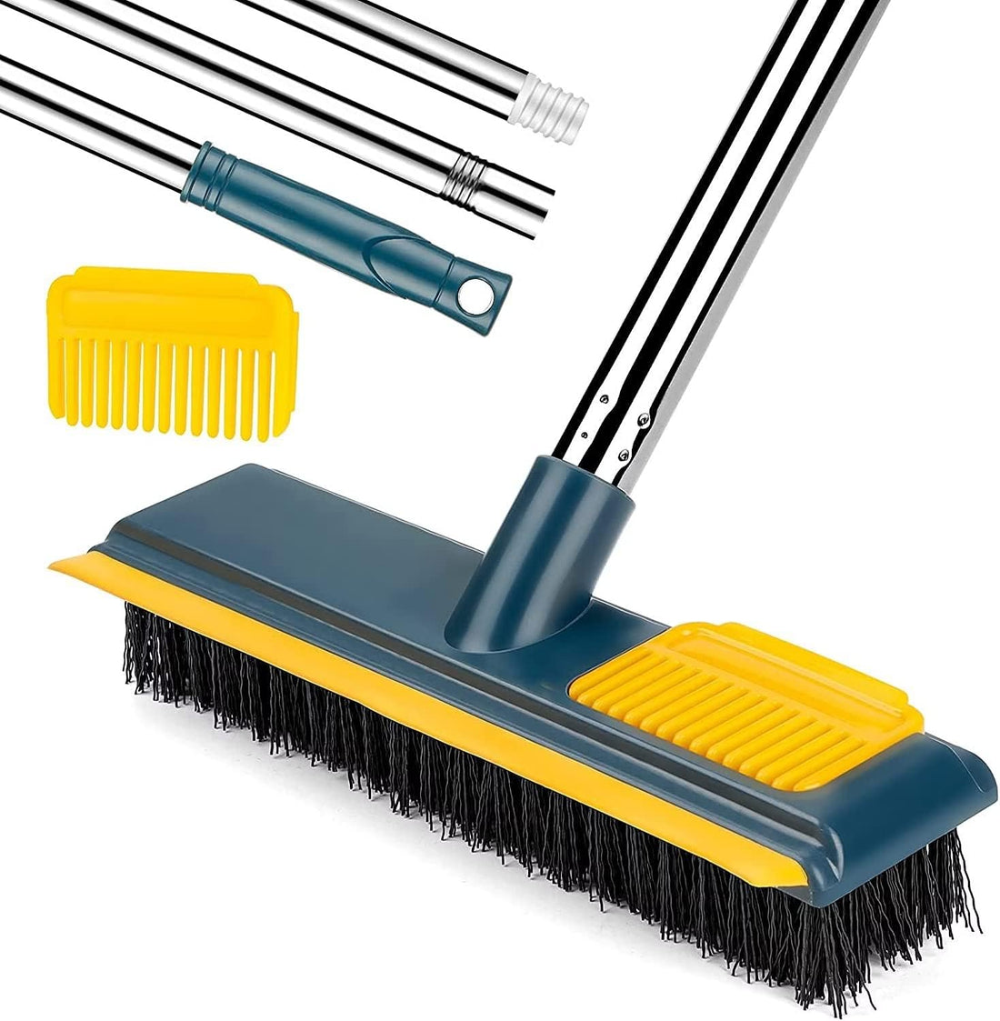 BELLOX ENTERPRISE 2 In 1 Floor Scrub With Squeegee, Long Handle Scrubber, Premium Rotating Bathroom Kitchen Crevice Cleaning Brush, 120 Degree Triangular Rotating Head, Multicolor