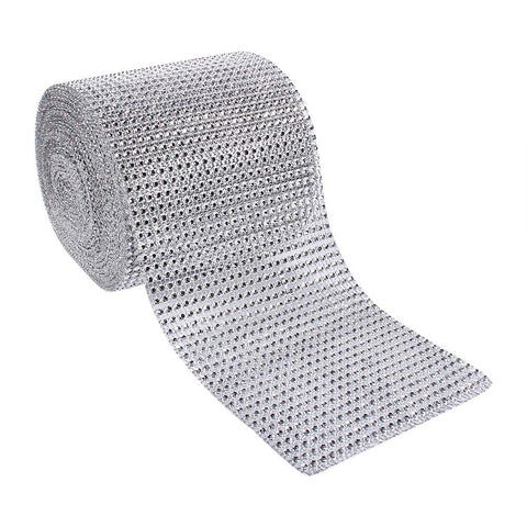 Rhinestone Ribbon-10 Yards Silver Plastic Diamond Mesh Ribbon Roll for Wedding Cakes, Baby Shower, Birthday Decoration, Bouquet, Art and Crafts(24 Rows)