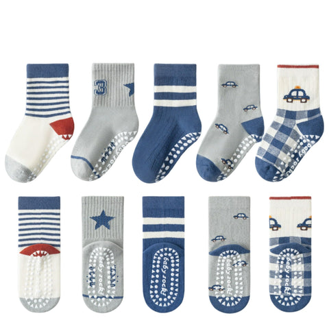5 Pairs Set Kids Socks With Grippers, Non Slip Grip for Boys & Girls Cotton Knee Socks