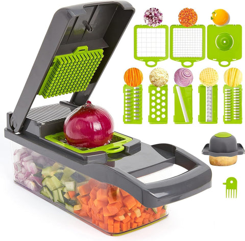 16-in-1 Multi-Function Vegetable and Potato Cutter with Interchangeable Blades for Fast Slicing, Grating, and Chopping for Home Cooking