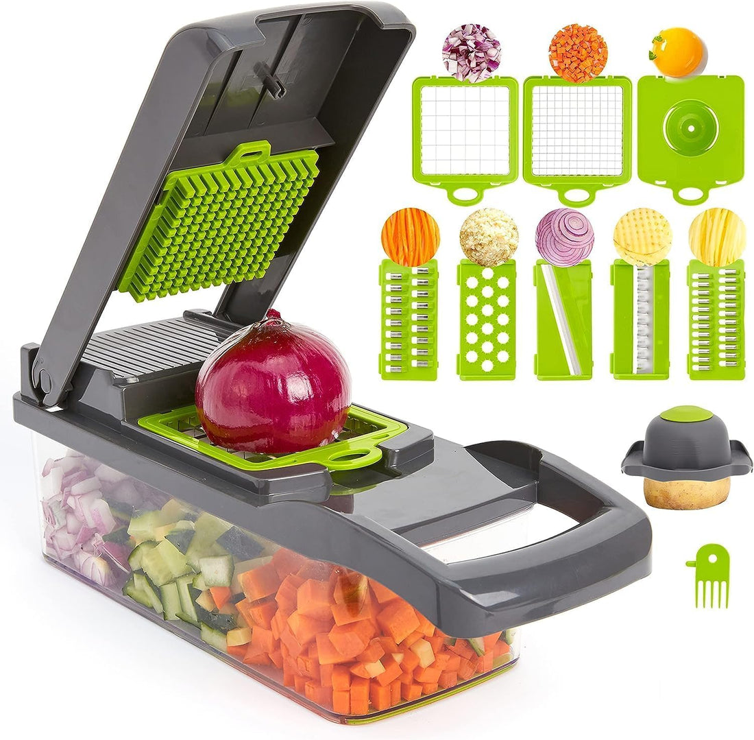 Manual Vegetable Chopper and Food Slicer with Interchangeable Blades, Kitchen Cutter and Grater for Potatoes, Cucumbers and Carrots, Perfect for Chips and Salad Preparation