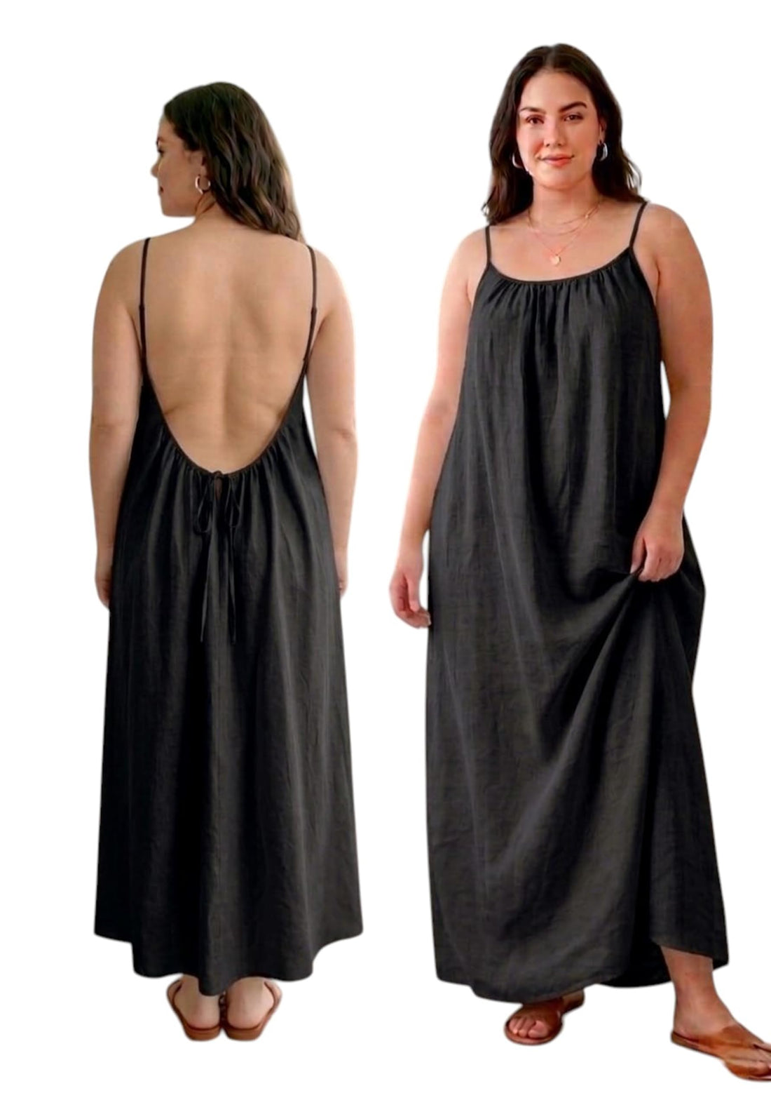 MEZA Imported Cy Material Open Back with Tie Long Maxi Dress - Loose and Comfortable - Home
