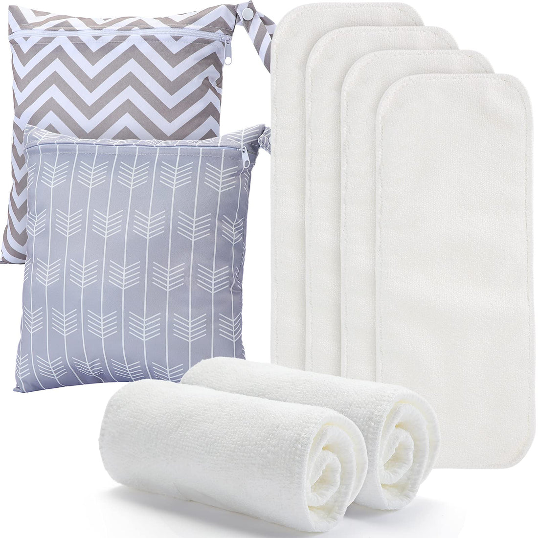 Moro 6 Pieces Cloth Diaper Inserts With 2 Pieces Wet Diaper Bag 3-Layer Microfiber Inserts Reusable Absorbent Soft Liner White Baby Urine Diaper Changing Pad For Baby Cloth Diapers