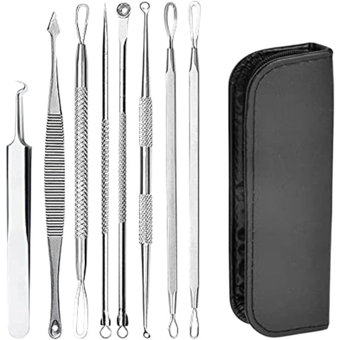 Blackhead Remover Acne Remover Tool Set 8 Pcs Stainless Steel Skin Care Tools for Fat Particle Treatment, Silver