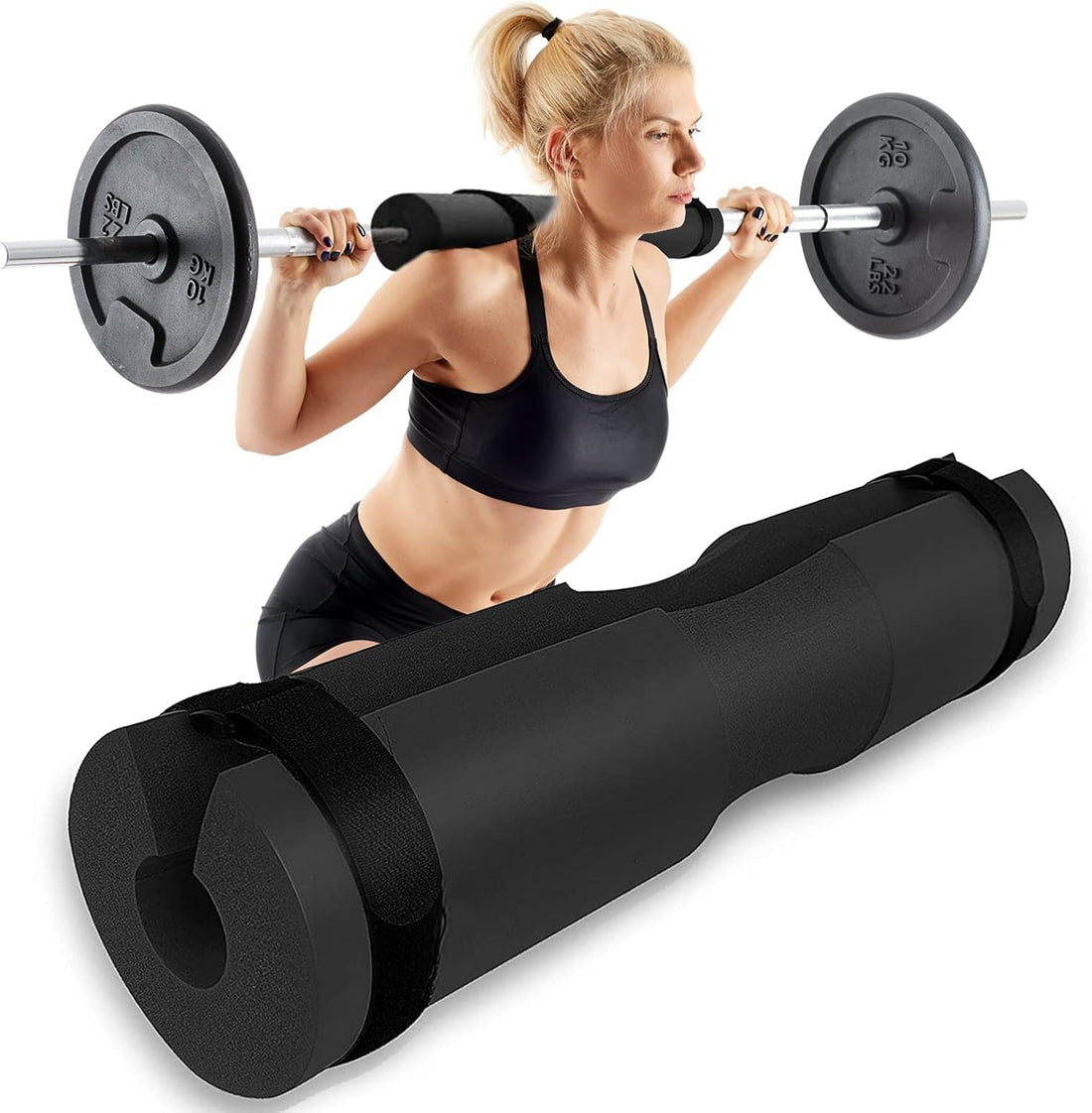 Khazna Barbell Pad, Relief Pressure from Neck, Shoulder, Provide Lower Back Support, Non-Slip Foam Squat Pad with Safety Straps, Hip Thrust Pad for Squats, Lunges For Standard & Olympic Bars