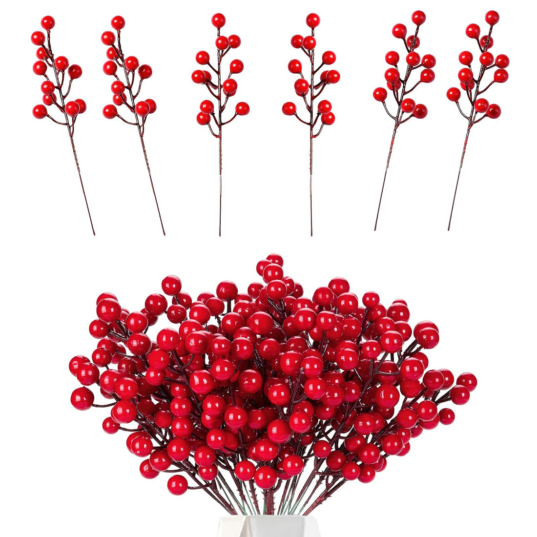32 Pcs Artificial Red Berries Stems Artificial Cherries Holly Berry Fake Christmas Fruit Mode boy toys, girl toys, birthday gift, Christmas gift, growth, fun, for kids.