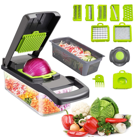 12 in 1 Vegetable Chopper, Mandoline Vegetable Slicer Fruit and Vegetable Dicing Machine, Multi-Function Kitchen Vegetable Cutter with Egg Separator for Onion Garlic Carrot Potato Salad Dicer