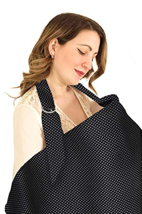 Moro Moro 3 Breastfeeding Cover Up With Adjustable Strap * Black With White Dots * 100% Premium Cotton * Boned Nursing Cover * Breathable & Lightweight * Stylish & Discreet * Incl Storage Bag