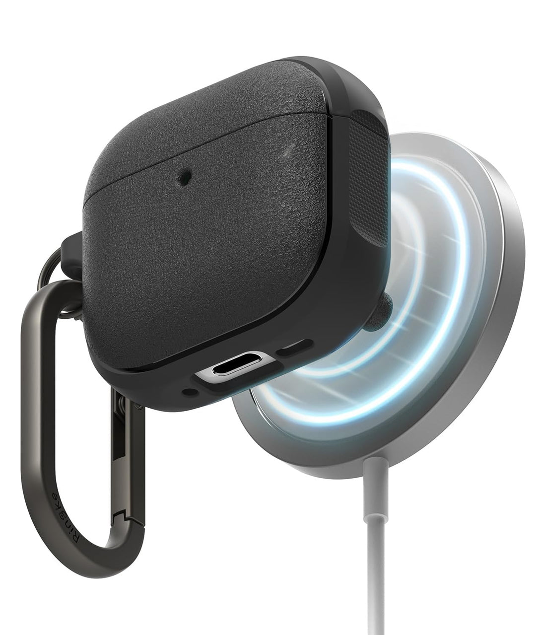 Ringke Onyx Magnetic [Compatible with MagSafe] for Airpods 4 Case, Non-Slip Shockproof TPU Firm Grip Cover for Magnetic Charging with Keychain Carabiner for AirPods 4th Generation - Black