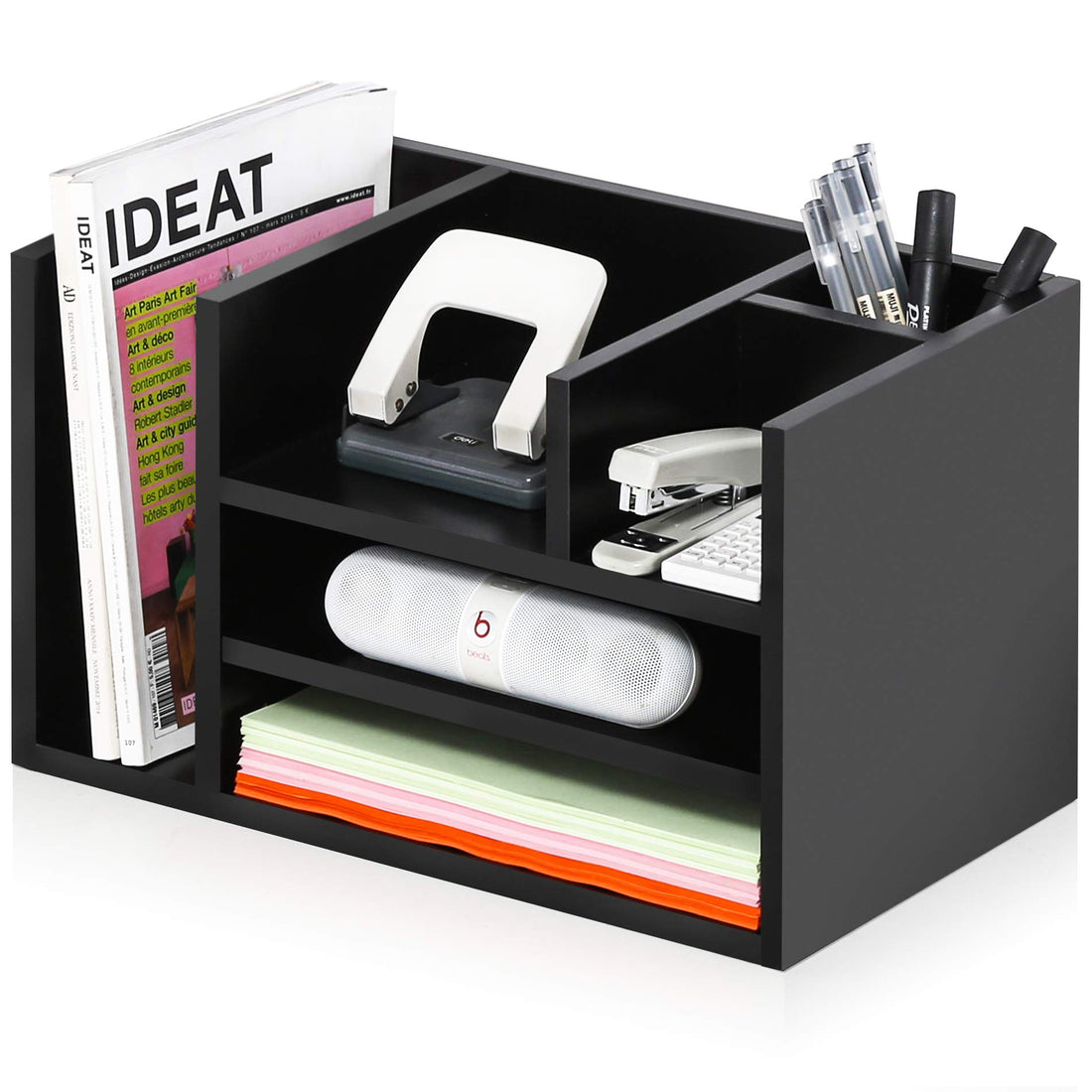 FITUEYES Wood Office Supplies Desk Organizer Workspace with Letter Tray and 4 Upright Sections Document Holder DO304202WB