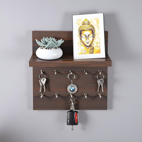 FURNEASER Navya Wooden Key Holder/Wall Decor/Hanging Key Chain Holder/Stand/Key Hanger/Multipurpose/Key Hook/Rack/Organiser/Shelf for Home, Shop, Store & Office (Wenge)