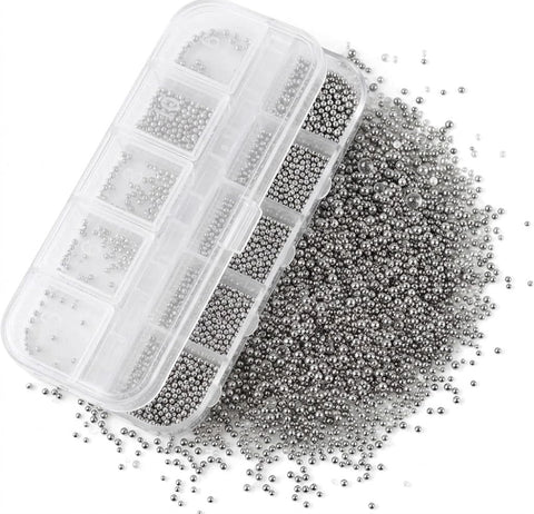 1Box Mini Small Nail Beads Stainless Steel Beads Nail Chain Charms Nails Art Decorations Gun Grey Nail Studs Gold Caviar Nail Charms Accessories Cold Nail Gems - (silvercolor)