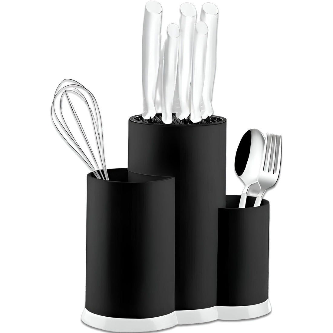 3 in 1 Utility Knife Holder Removable Cutlery and Stainless Steel Ring, Perfect for Organizing Your Kitchen in White or Black (Black)
