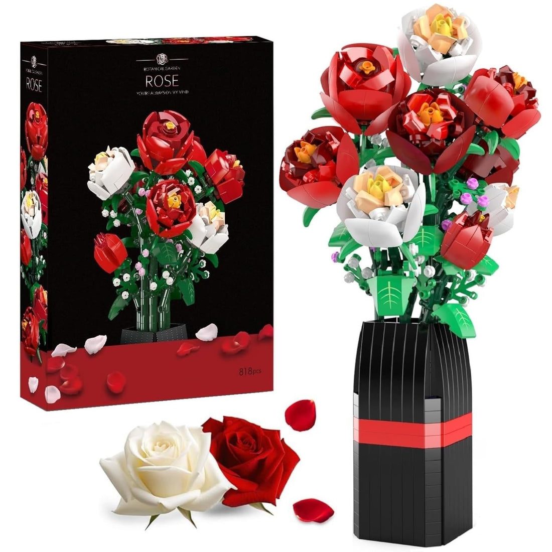 TOYS LAND Rose Flowers Bouquet Building Set with Vase, 818 PCS Botanical Collection Building Block Toys, Artificial Flowers for Home Decoration, Ideal Gift For Birthdays, Adults & Kids 6+ Years Old