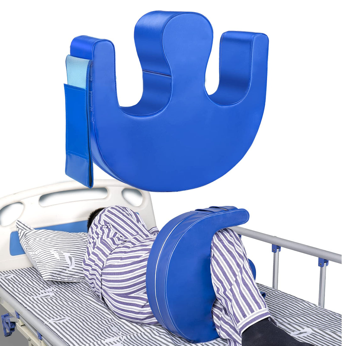 Patient Turning Device with Fixing Strap, Multifunctional Disabled Patient Turning Pillow, Waterproof Anti-Decubitus The Elderly Turn Over Pillows (Blue)