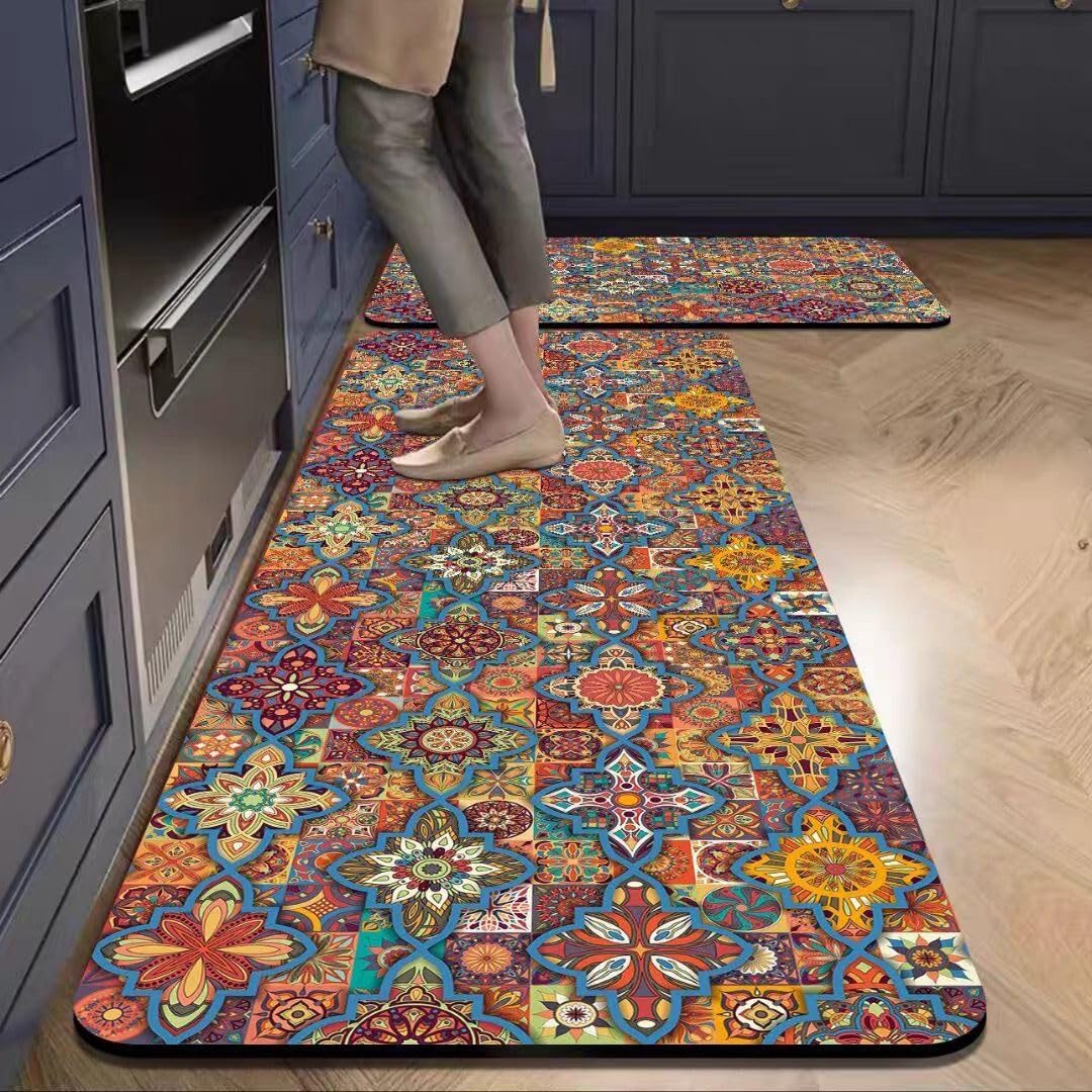 New Rectangle Kitchen Floor Mats, Rugs, Household Soft Waterproof Mats, Non-Slip, Oil-proof, Wipeable, Washable, Dirt-resistant (Shape 33)