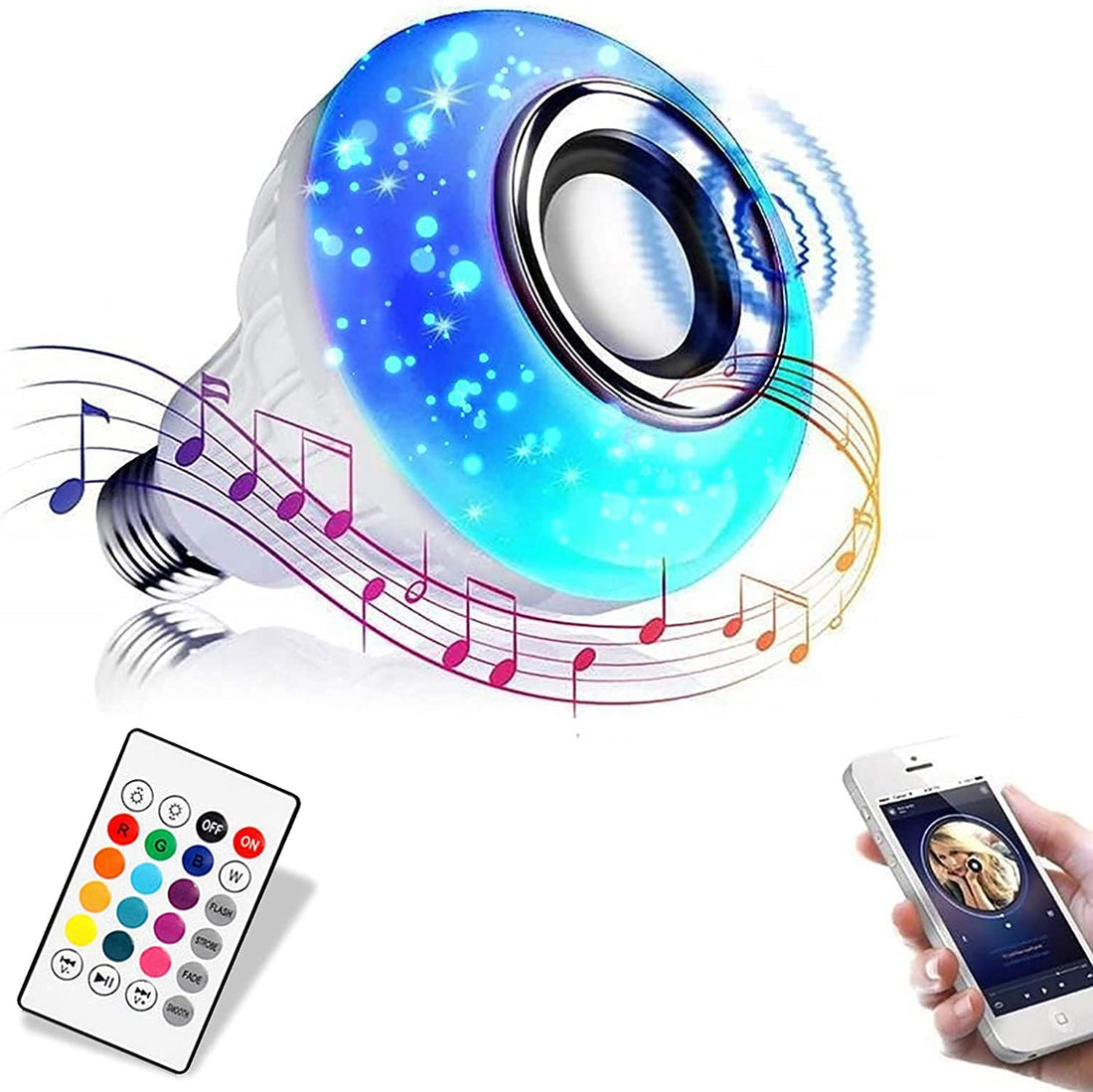 Bulb Smart Wireless Bluetooth LED Music16 RGB LED ColorsSpeaker E26 12W - Remote Control ILink App