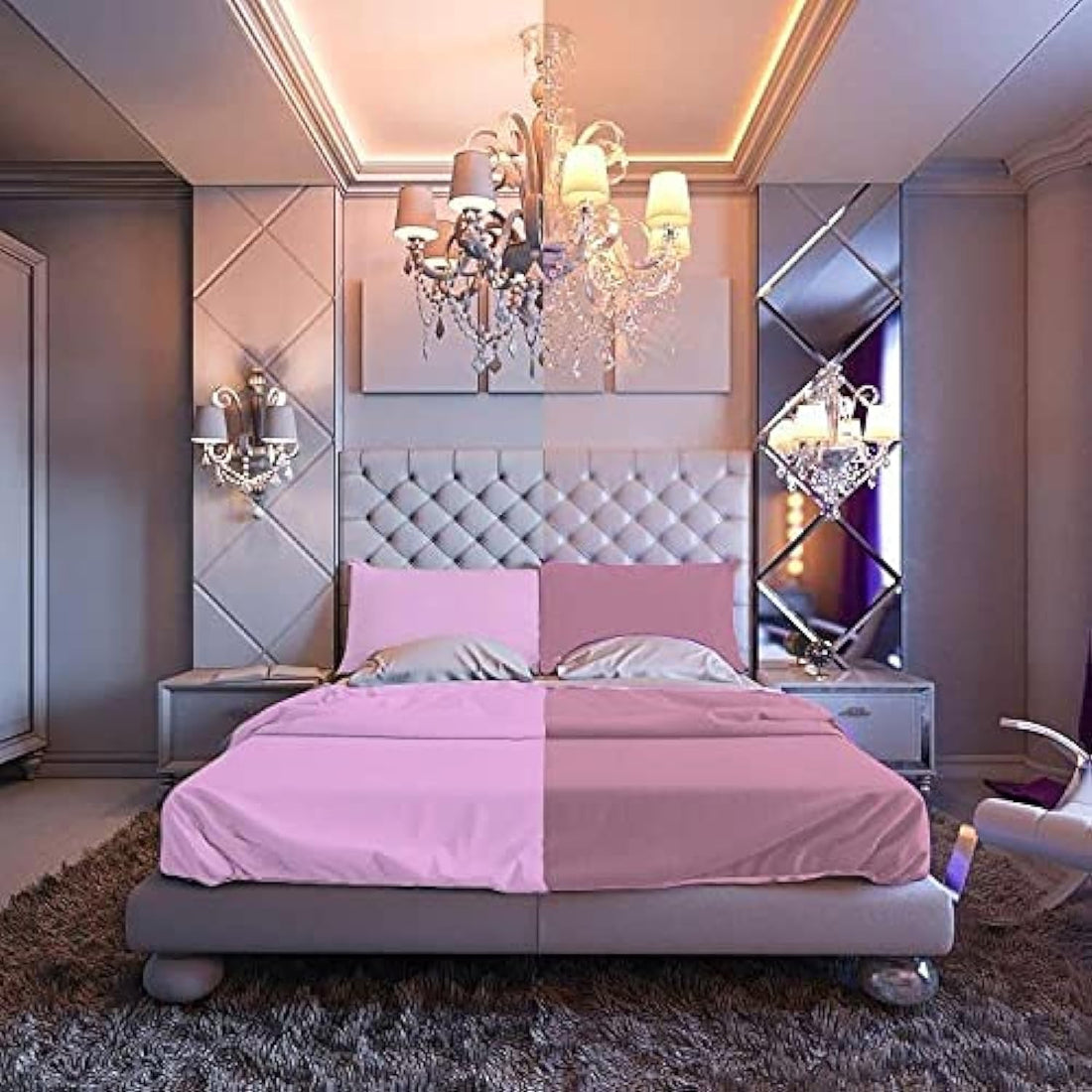 Tigers Trade Lines Plain bed sheet set two halves mix two colors for the master rooms 3 pieces , 2725618808036