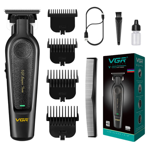 VGR 995 Professional Hair Trimmer for Men, Zero Gapped Barber Edgers, Portable Cordless Mens Beard Trimmer Clipper with 4 Guide Combs, USB Rechargeable