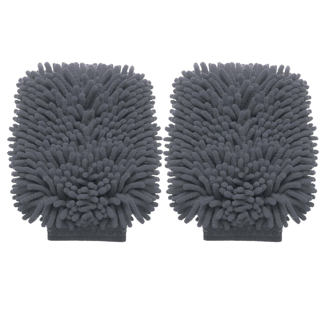 HARFINGTON 2pcs Chenille Microfiber Car Wash Mitts 9" x 5.5" Scratch Free Wash Gloves Absorbent Double Sided Plush Cleaning Drying Mitts for Car Washing Home Clean Grey