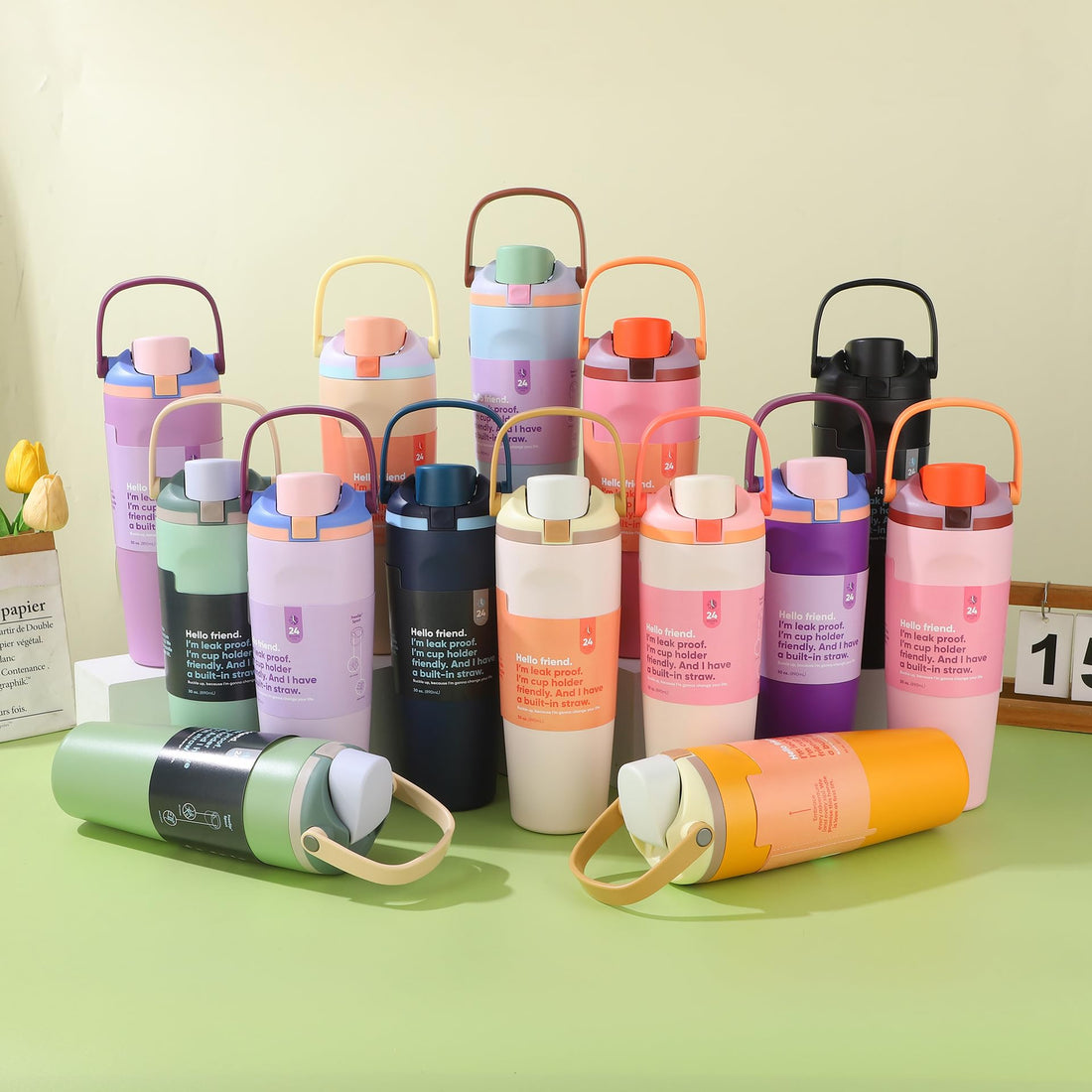 Sports Water Bottle Multicolor Fashion Design with Built-in Straw, 900ml (Pink)