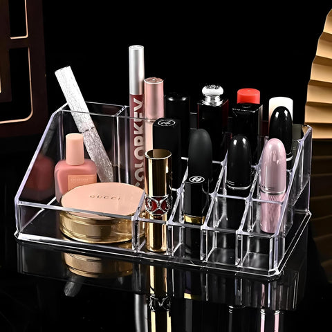 Lipstick Organizer Rack - Crystal Clear Acrylic Lipstick Holder Display, Stores and Organizers various size Lipsticks, Lip Glosses & Other Makeup Essentials, Offers 24 compartments for Tidy Vanity Org