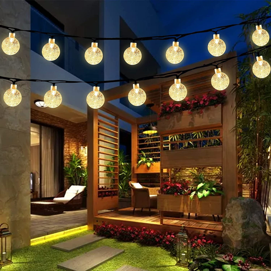 Solar Garden Lights Outdoor, 30LED 5M/16Ft Solar Fairy Lights Waterproof, Crystal Ball Lights with 8 Modes, Decorative Lighting for Patio, Yard,Party,Wedding（Warm White）