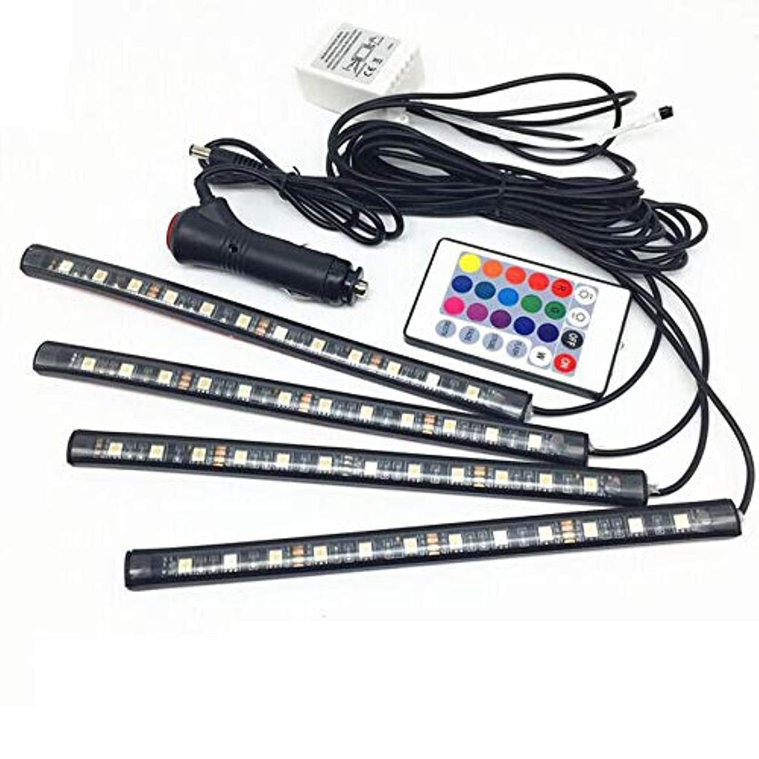 Car Interior Flashing Light, 4 LED Bulbs, 7 Variable Color, Remote Control - 2724343506279