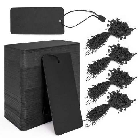 400pcs Black Gift Tags with String, Large Price Tags Clothing Tags Blank Kraft Paper Hang Tags for Clothes Sale Crafts Pricing Inventory
