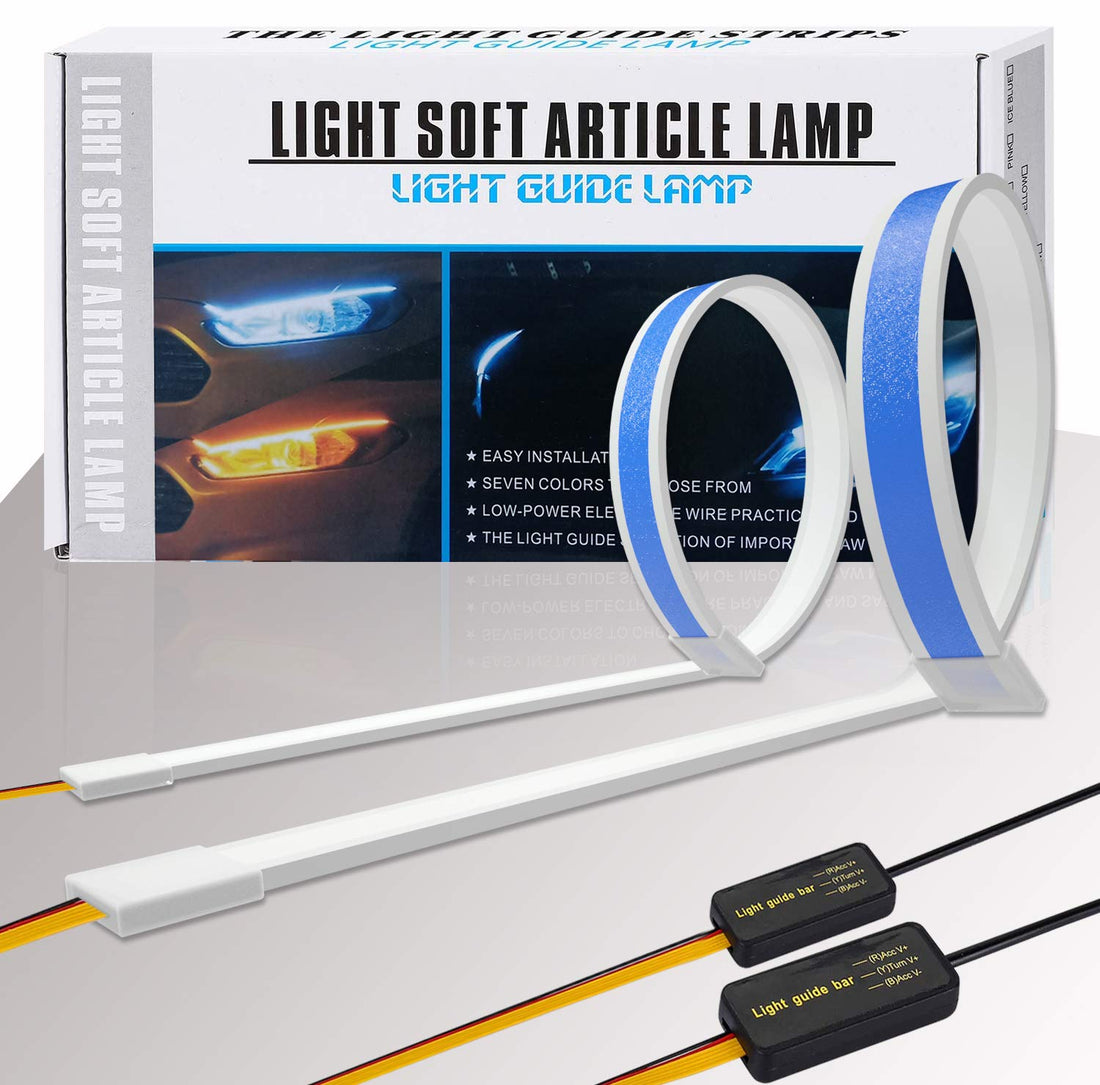Car Headlight LED Strip, 24Inch Dual Color Flexible Headlight Surface Tube LED Daytime Running Lights Sequential Turn Signal Bulb Switchback White & Amber Yellow, 60cm 2-Pack
