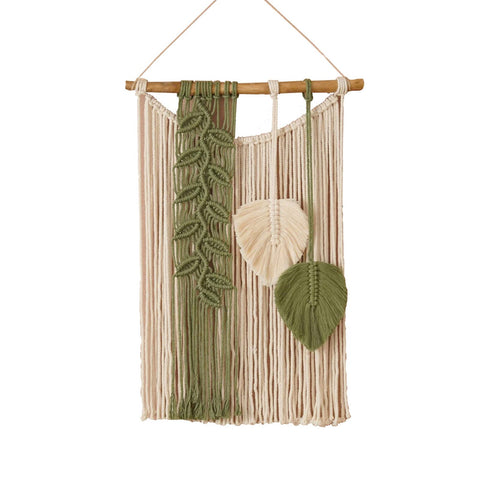 Fofetbfo Macrame Wall Hanging Decor Boho Woven Leaf Tassels Wall Decor Modern Wall Art for Bedroom Living Room Decor，Green