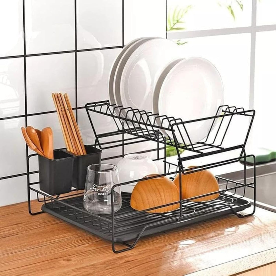 Generic 2 Door Kitchen Organizer - American Strips - White Plastic - 5 x 15 x 20 cm - Drying Rack - Dish Drying