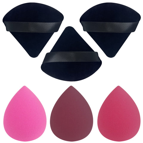 2-pack beauty blender sponge and powder puff triangle for face and body, make up sponge set for setting powder, foundation, cream, liquid, triangular powder puff for under eye, loose powder and corner