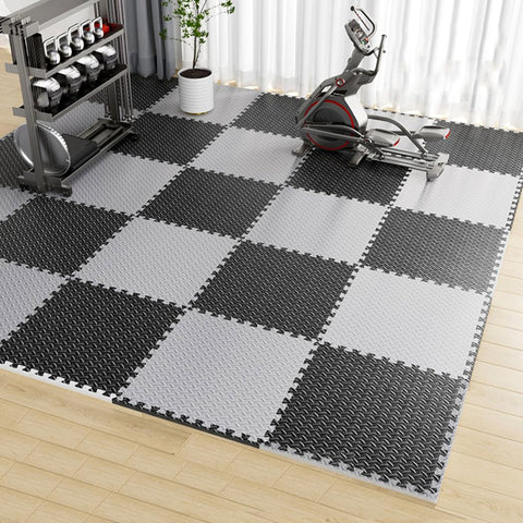 20PCS Interlocking Foam Exercise Mats, Black/Grey, 30x30cm, EVA, Noise-reducing, Waterproof, Non-slip, Gym Floor Mats