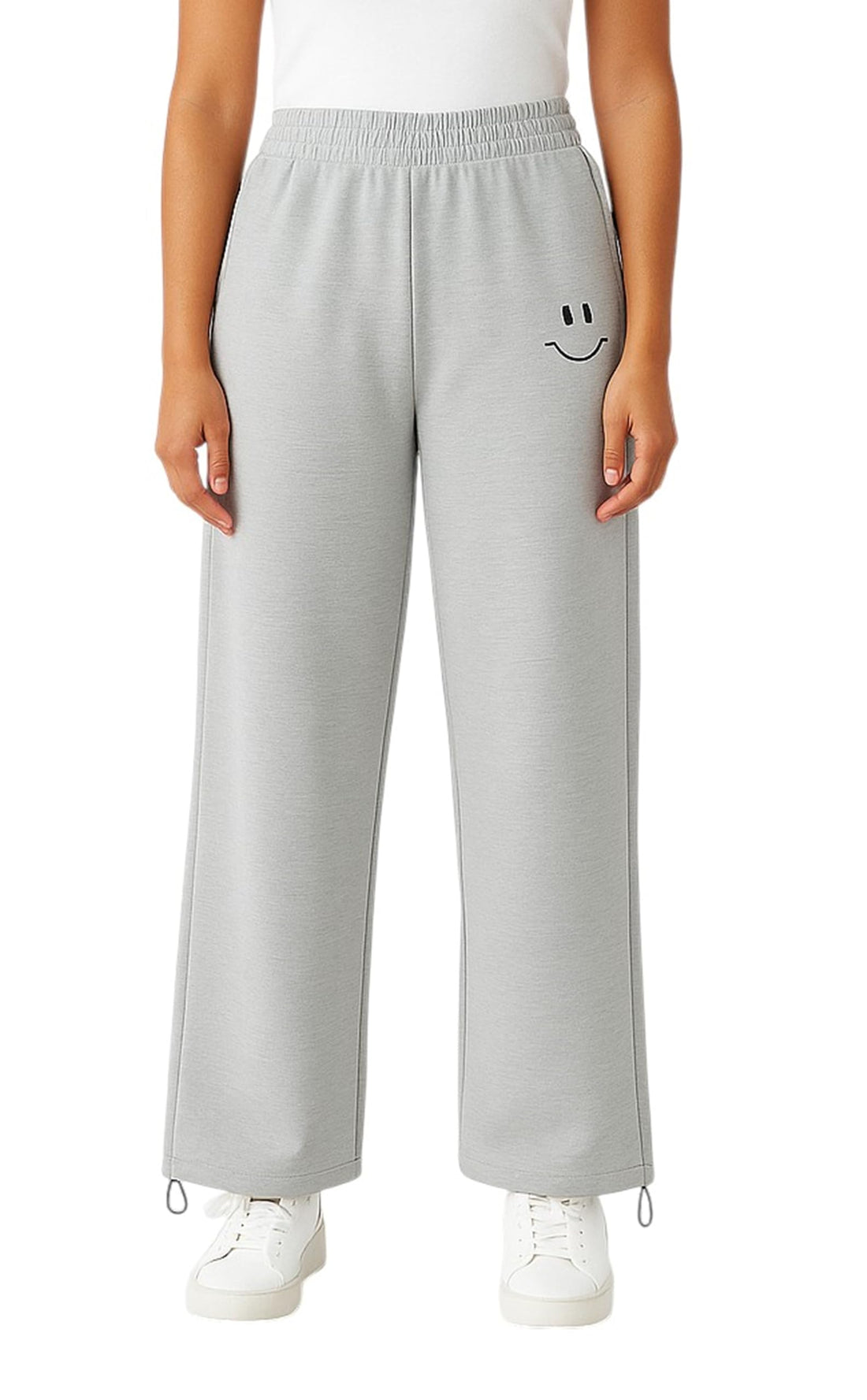 MIZA Girls Women Wide Elastic Drawstring Smoothie Printed Joggers Casual Gym Home Casual Sweatpants with Drawstring Foot Smile Print