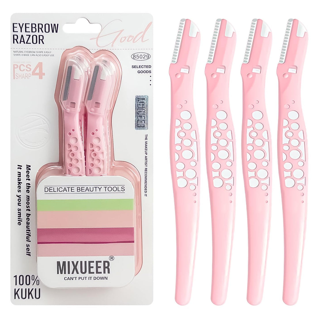 Mixueer - Razor, Set Of 4 Eyebrow Razor, Shaving Knife, For Eyebrow & Multi Functional, Smooth & Precise Shave Technology, Daily Grooming For Women, Pink