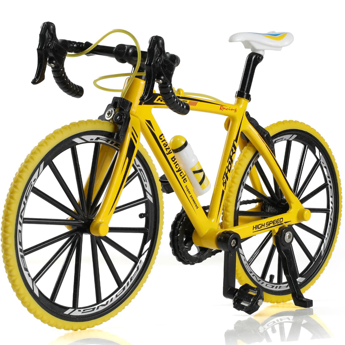 1:8 Scale Finger Bike Bicycle Model Toy Mini Bike Model Toy Bicycle Ornament for Home Decorated Die-cast Metal Yellow Bike Model Decoration with Finger Skateboard Toy Figure Kit for Kid