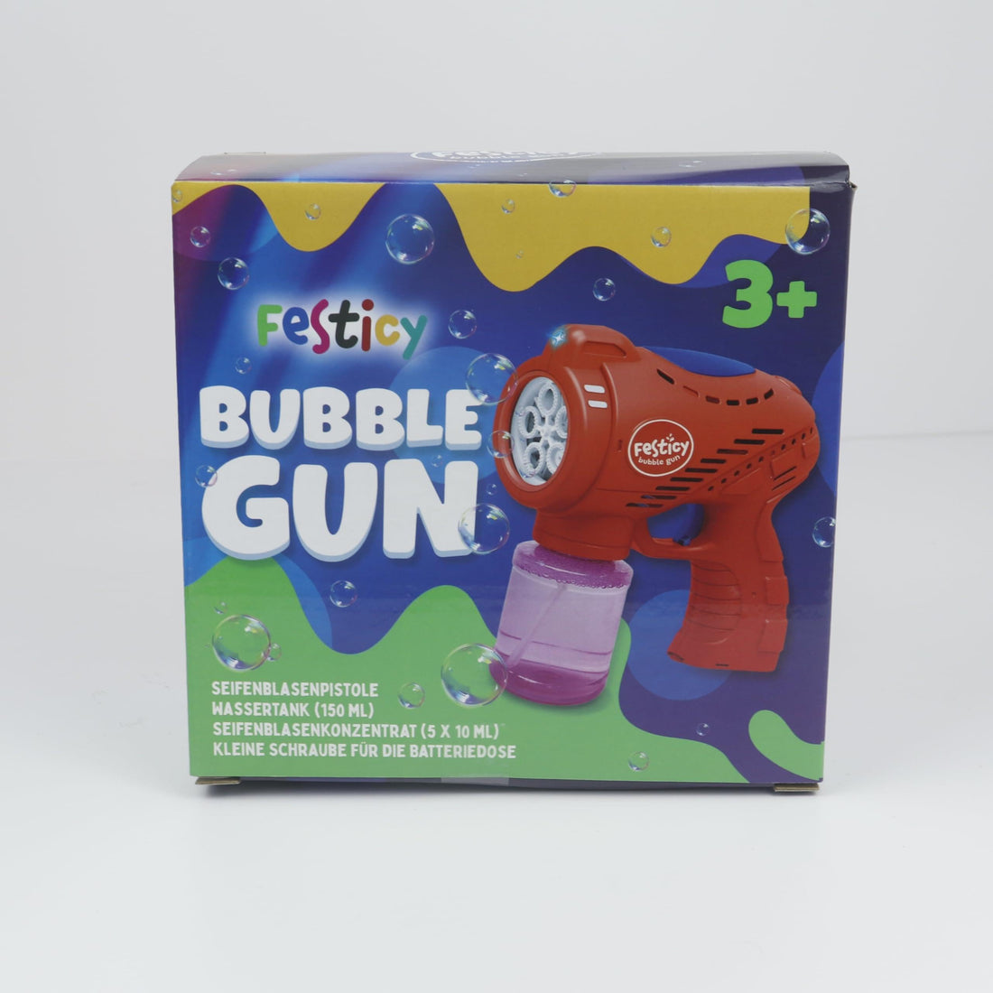 Festicy Bubble Gun Set I 1 Red Gun with Bubble Liquid, LED Light | Children and Adults | Children's Birthday Gift
