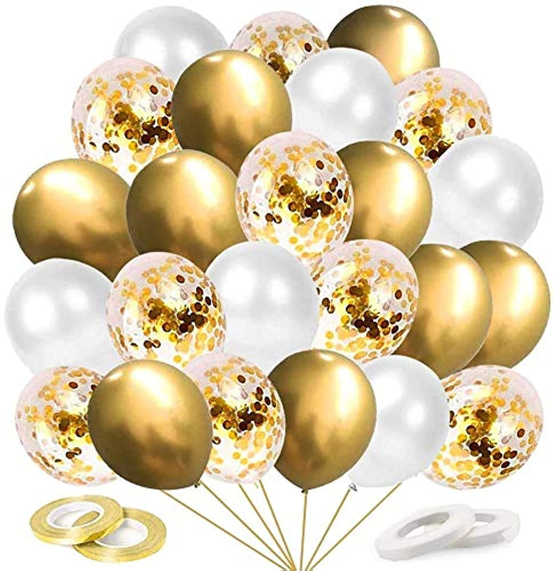 O-Kinee Metallic Confetti Balloons Set Of 60 Pieces - Gold White