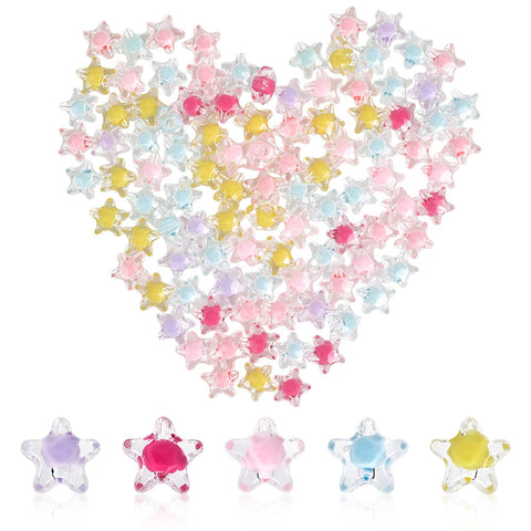 100 Pcs Acrylic Craft Beads Colorful Beads Star Shape Beads Loose Spacer Beads Large Plastic Beads for DIY Necklaces Bracelets Key Chain Girls Kids Jewelry Making and Decoration 12 x 11 x 0.5 mm