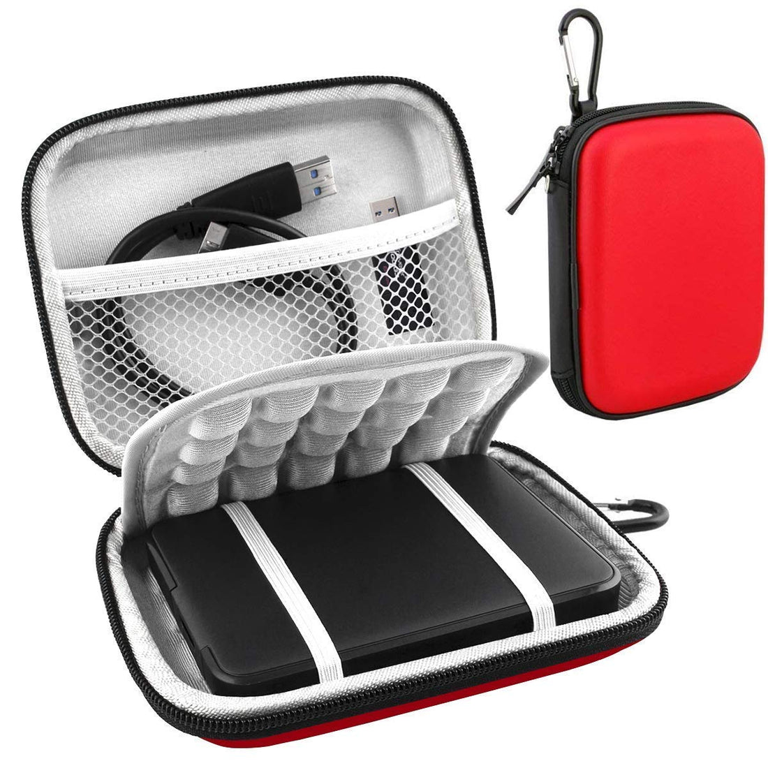 Lacdo Hard Drive Carrying Case for Western Digital WD Elements/WD My Passport/My Passport Ultra Portable External Hard Drive HDD 1TB 2TB 4TB 5TB 6TB USB 3.0 Protective Storage Travel Bag, Red