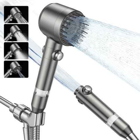 JOMST Filtered Shower Head with Handheld,High Pressure Shower Head 4 Spray Modes,Shower Head with ON/OFF Switch for Pets,Built-in Power Wash to Clean Tub,Shower Heads Combo with Stainless Steel Hose