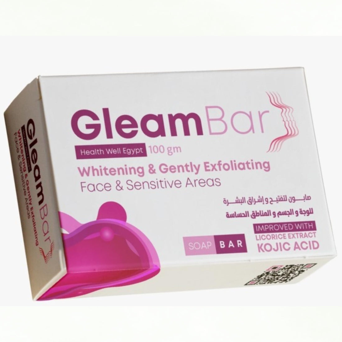 GleamBar Whitening & Gentle Exfoliating Soap Bar for Face and Sensitive Areas, with Kojic Acid & Licorice Extract, Brightening & Smoothing Formula – by Health Well Egypt -100g