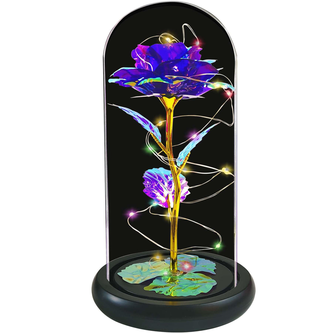 Beauty and The Beast Rose Lasts Forever in A Glass Dome Artificial Colorful Roses Flower Gift for Mother's Day Valentine's Day Wedding Anniversary Girl's Birthday (Purple Colorful)