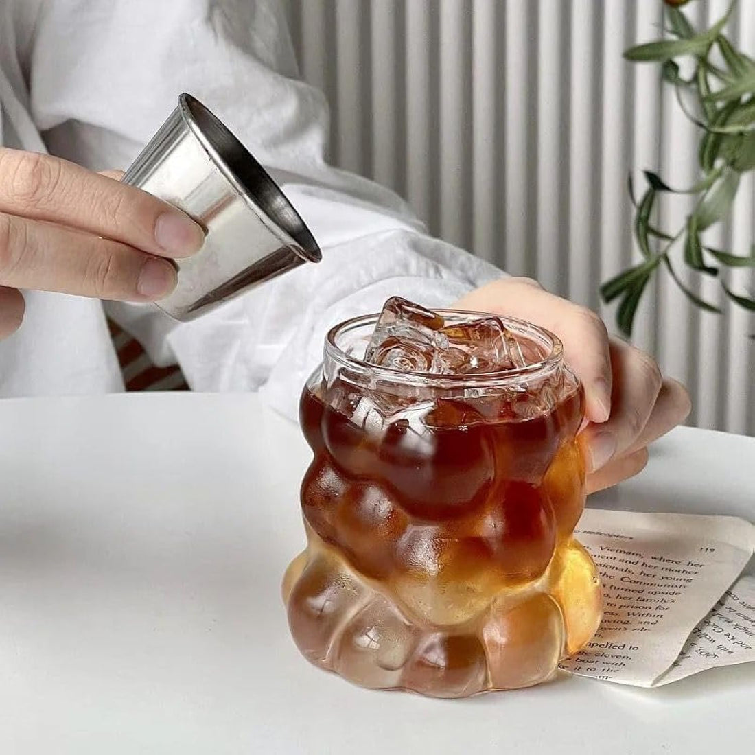 Bubble glass, simple juice, coffee, milk, breakfast, dessert, summer cold drink