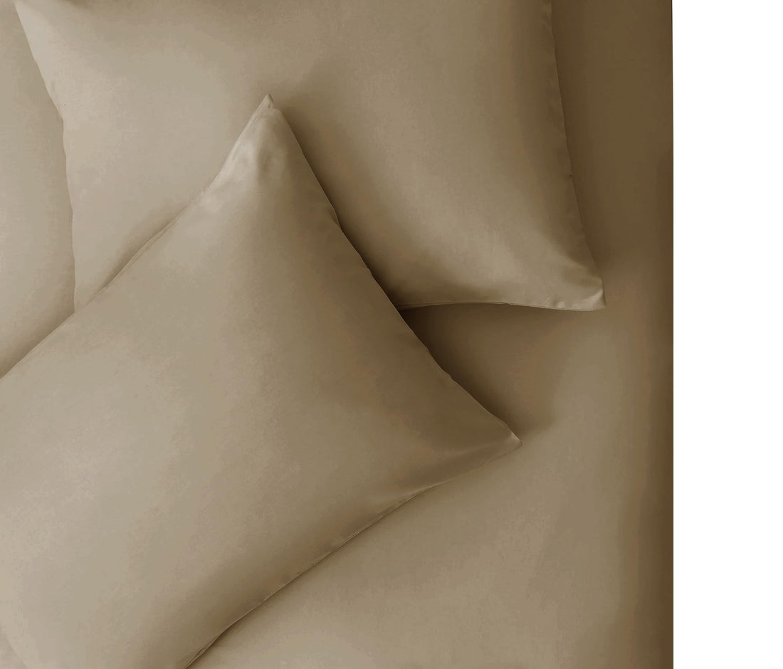 Premium Luxury Bed Sheet Set – Extra Soft & Breathable & Skin-Friendly Fitted Sheet with Deep Elastic Pockets, 2 Pillowcase & 1 Fitted Sheet Included, Elegant Dark Beige, 180x200 cm