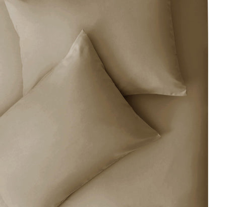 Premium Luxury Bed Sheet Set – Extra Soft & Breathable & Skin-Friendly Fitted Sheet with Deep Elastic Pockets, 2 Pillowcase & 1 Fitted Sheet Included, Elegant Dark Beige, 180x200 cm