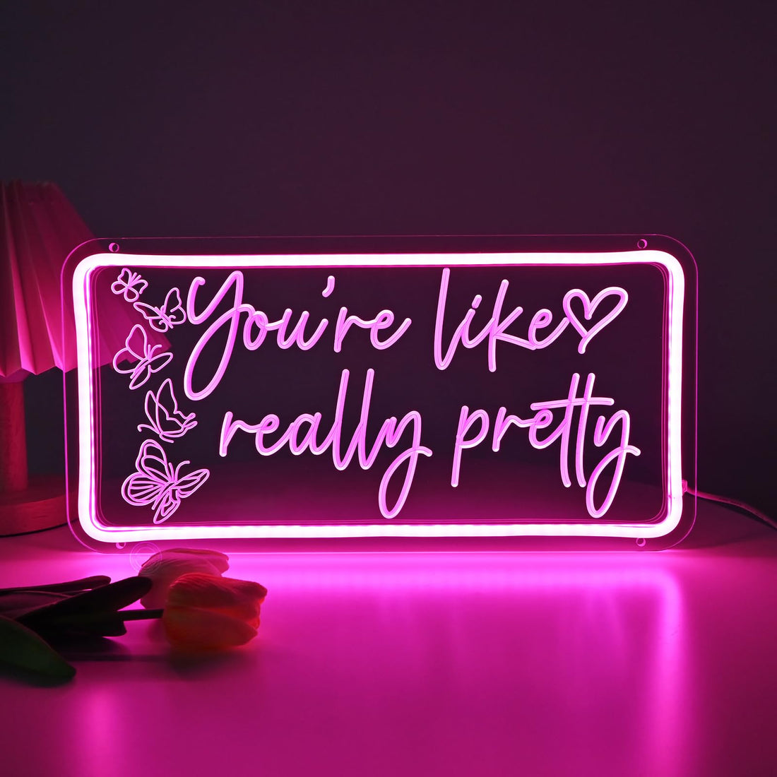 Britrio You Are Like Really Pretty Neon Sign for Girls Bedroom Pink LED Neon Sign Light Butterfly Room Office Beauty Salon Wall Art Decor Birthday Bachelorette Wedding Party Decor 5V USB