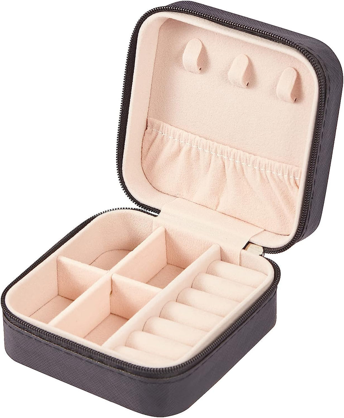 ECVV PU Leather Small Jewelry Box, Travel Portable Jewelry Case for Ring, Pendant, Earring, Necklace, Bracelet Organizer Storage Holder Boxes (Black)