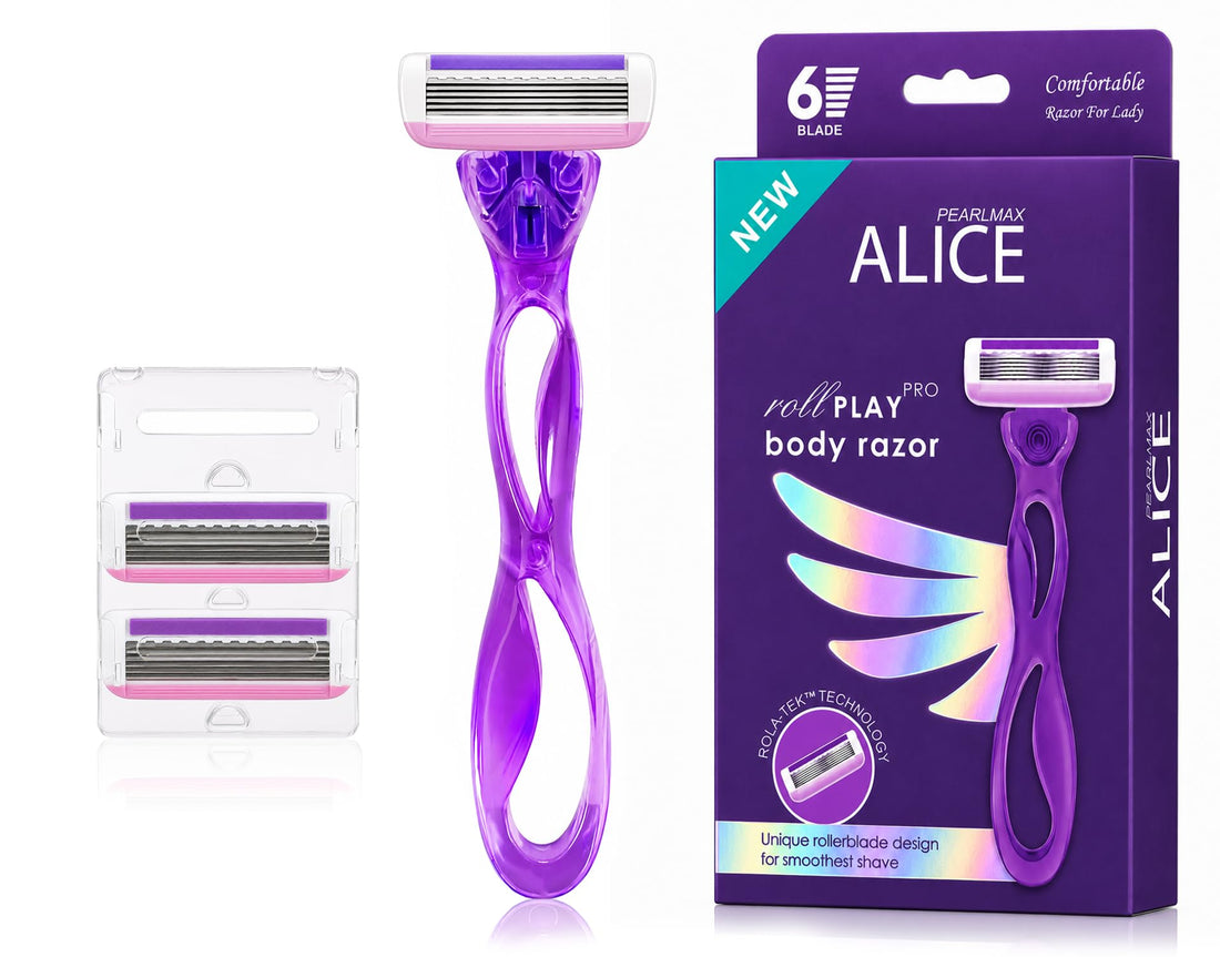 Alice - Body Razor For Women, With 3 Cartridges, 6 Blades Smooth Shaver With Aloe Lubricating & Vitamin E Strip, Flexible Pivot Head For Sensitive Skin, Perfect For Body, Bikini Line & Underarm